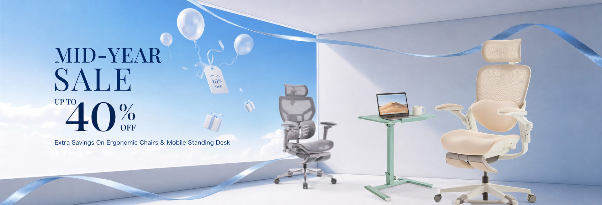 Mid-Year Sale. Up to 40 percent off ergonomic chairs and standing desks.