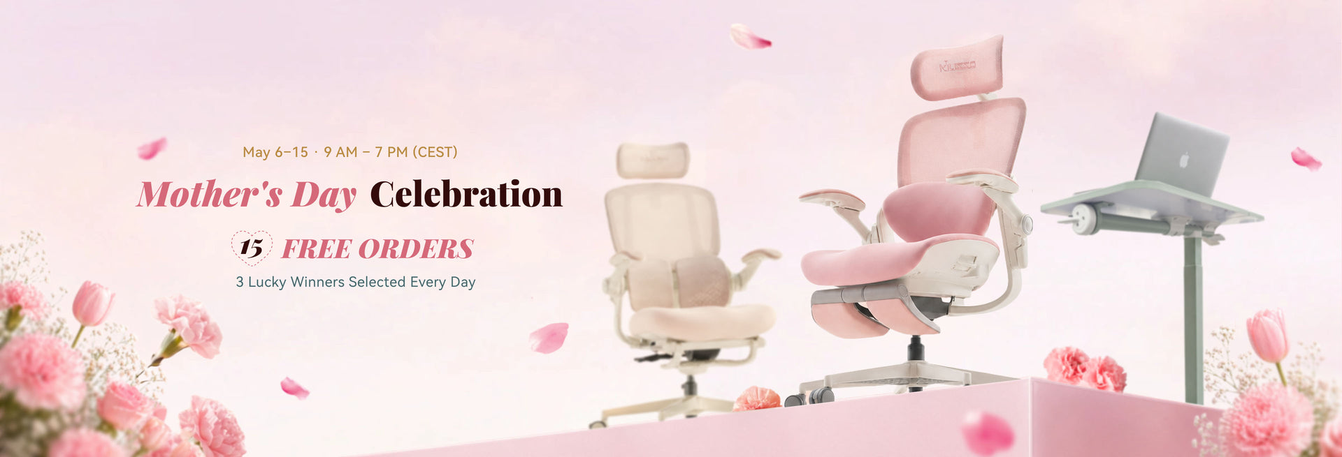 Mother's Day Celebration. 15 free orders. 3 lucky winners selected every day. May 6-15, 9 AM - 7 PM (CEST).